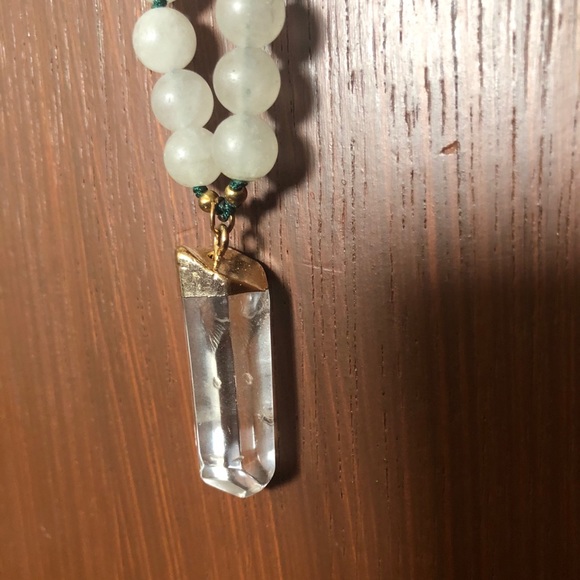 Green agate and clear quartz knotted mala - Picture 2 of 3